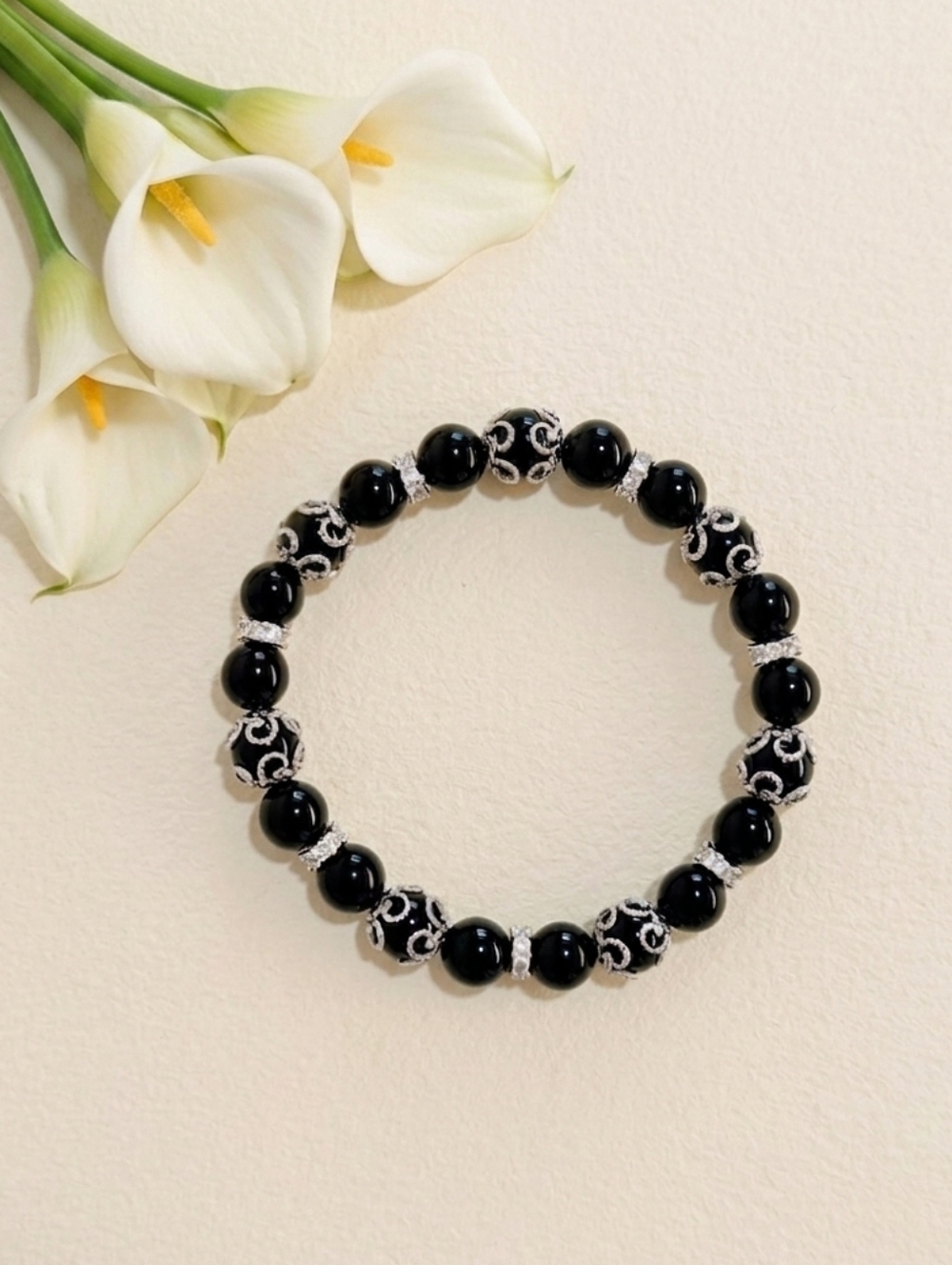 Onyx Bracelet With Cubic Zirconia Accents